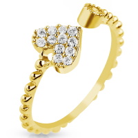 Bague anneau pour main ou orteils de pied en métal doré surmontée d'un cristal serti clos et d'un cœur pavé de strass. Taille ajustable.