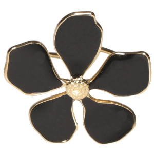 Bague en forme de fleur en acier doré pavée d'émail de couleur noire. Taille ajustable.