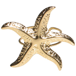 Bague en forme d'étoile de mer en acier doré. Taille ajustable.