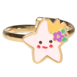 Bague pour enfants en acier doré avec une étoile pavée d'émail de couleur. Taille ajustable.