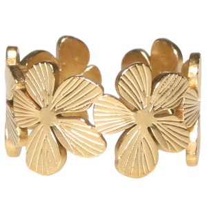 Bague composée de fleurs en acier doré. Taille ajustable.