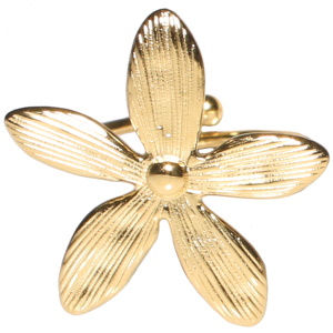 Bague en forme de fleur en acier inoxydable doré. Taille ajustable.