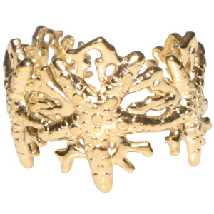 Bague en forme d'étoiles de mer avec algues en acier inoxydable doré. Taille ajustable.