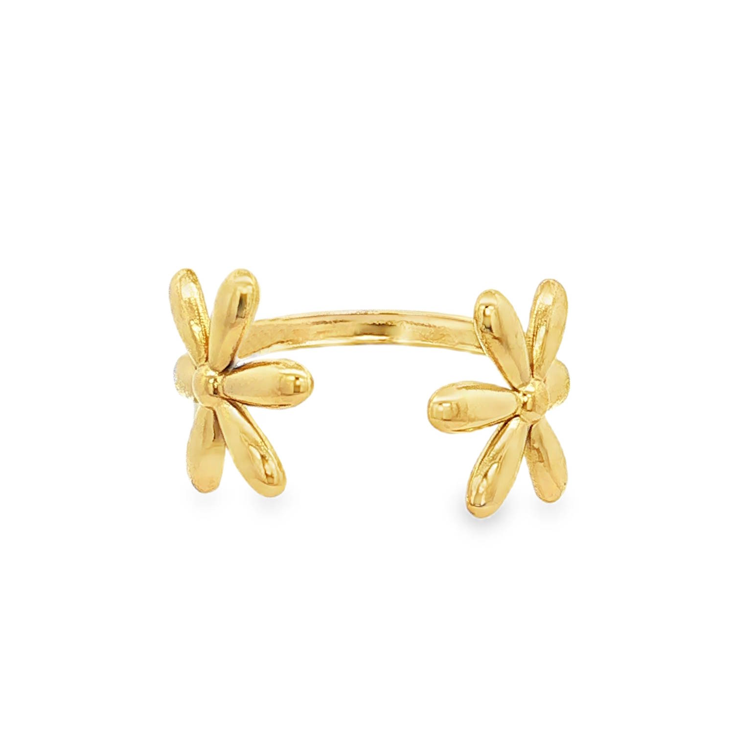 Apportez une touche de fraîcheur printanière à votre style avec cette bague ouverte au design poétique et féminin. Conçue pour celles qui aiment les bijoux à la fois délicats et affirmés, cette pièce se distingue par son élégance naturelle.<br/>La bague présente deux fleurs stylisées aux pétales lisses et bombés, créant un relief harmonieux qui accroche joliment la lumière.<br/>Sa structure ajustable permet de l'adapter facilement à toutes les morphologies de doigts. Adolescent Adulte Femme Fille Fleurs Indémodable Nature Apportez une touche de fraîcheur printanière à votre style avec cette bague ouverte au design poétique et féminin. Conçue pour celles qui aiment les bijoux à la fois délicats et affirmés, cette pièce se distingue par son élégance naturelle.<br/>La bague présente deux fleurs stylisées aux pétales lisses et bombés, créant un relief harmonieux qui accroche joliment la lumière.<br/>Sa structure ajustable permet de l'adapter facilement à toutes les morphologies de doigts. Adolescent Adulte Femme Fille Fleurs Indémodable Nature