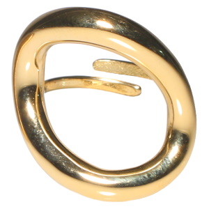 Bague en forme de cercle difforme en acier doré. Taille ajustable.