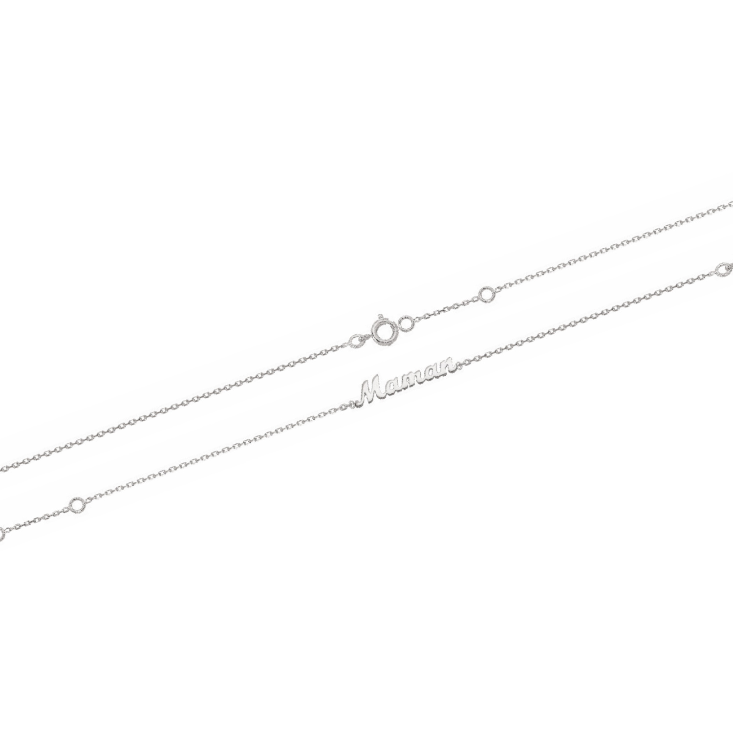 Bracelet composé d'une chaîne avec le mot maman en 925 rhodié.<br/>Fermoir anneau ressort avec anneaux de rappel à 15 et 17 cm. Maman Adolescent Adulte Femme Fille Indémodable Message Bracelet composé d'une chaîne avec le mot maman en 925 rhodié.<br/>Fermoir anneau ressort avec anneaux de rappel à 15 et 17 cm. Maman Adolescent Adulte Femme Fille Indémodable Message