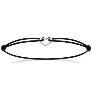 Bracelet composé d'un cordon noir et d'un cœur en argent 925/000 rhodié.