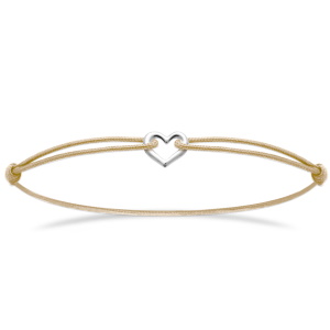 Bracelet composé d'un cordon marron et d'un cœur en argent 925/000 rhodié.
