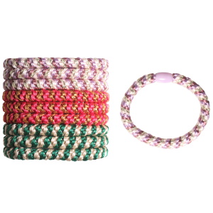Lot de 10 élastiques pour cheveux en textile multicolore.