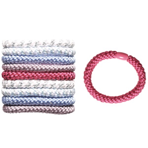 Lot de 10 élastiques pour cheveux en textile multicolore.