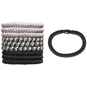 Lot de 10 élastiques pour cheveux en textile multicolore.