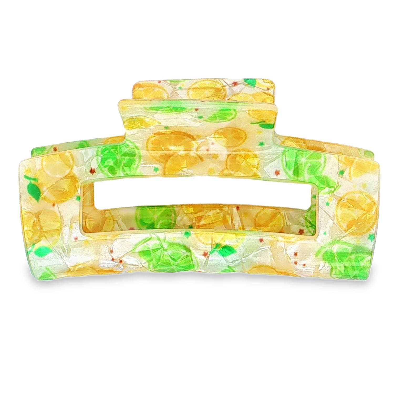 Apportez une touche vitaminée et ensoleillée à votre coiffure avec cette pince à cheveux rectangulaire, alliant style rétro et fraîcheur estivale.<br/>Un imprimé frais composé de tranches de citrons jaunes et de limes vertes, parsemé de petites feuilles pour un look 100% estival. Adolescent Adulte Femme Fille Fruits Indémodable Nature Apportez une touche vitaminée et ensoleillée à votre coiffure avec cette pince à cheveux rectangulaire, alliant style rétro et fraîcheur estivale.<br/>Un imprimé frais composé de tranches de citrons jaunes et de limes vertes, parsemé de petites feuilles pour un look 100% estival. Adolescent Adulte Femme Fille Fruits Indémodable Nature