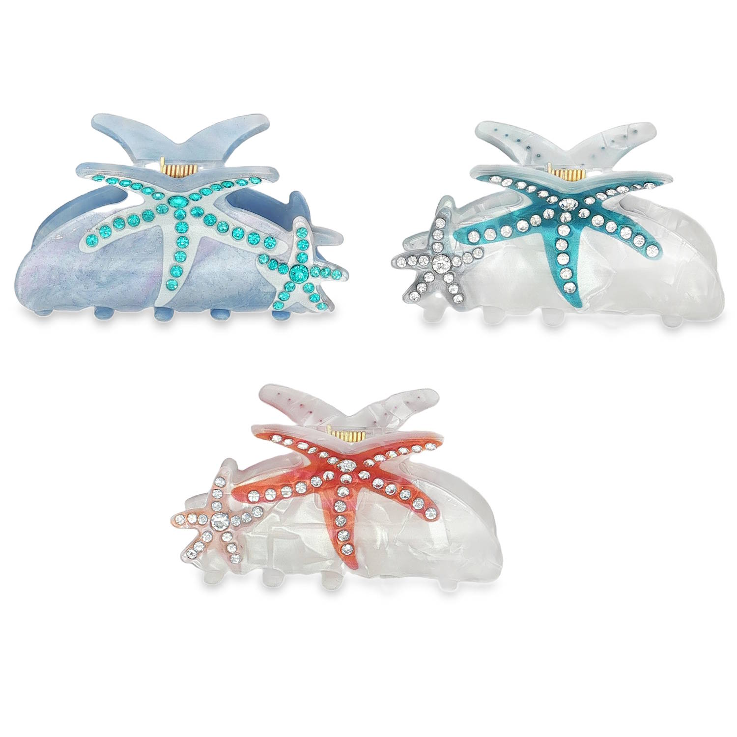 Apportez une touche de magie marine à votre coiffure avec cette magnifique pince à cheveux, un accessoire à la fois robuste et sophistiqué. Inspirée par la beauté des fonds marins, elle se décline en trois coloris envoûtants pour sublimer tous les types de chevelure.<br/>La pince est ornée de deux étoiles de mer délicatement superposées, créant un effet de relief dynamique et élégant.<br/>Chaque étoile est sertie de petits cristaux scintillants qui capturent la lumière à chaque mouvement, ajoutant une note luxueuse à votre tenue.<br/>3 coloris différents.<br/>Vendu à l'unité. Votre préférence en commentaires. Etoile Adolescent Adulte Animaux Femme Fille Indémodable Nature Apportez une touche de magie marine à votre coiffure avec cette magnifique pince à cheveux, un accessoire à la fois robuste et sophistiqué. Inspirée par la beauté des fonds marins, elle se décline en trois coloris envoûtants pour sublimer tous les types de chevelure.<br/>La pince est ornée de deux étoiles de mer délicatement superposées, créant un effet de relief dynamique et élégant.<br/>Chaque étoile est sertie de petits cristaux scintillants qui capturent la lumière à chaque mouvement, ajoutant une note luxueuse à votre tenue.<br/>3 coloris différents.<br/>Vendu à l'unité. Votre préférence en commentaires. Etoile Adolescent Adulte Animaux Femme Fille Indémodable Nature