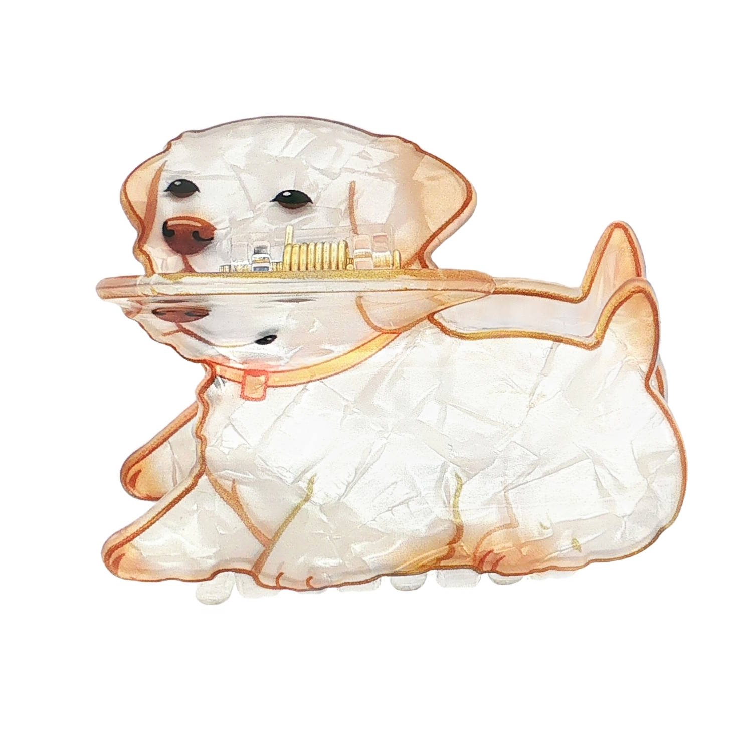 Cette pince à cheveux est un accessoire à la fois original et plein de tendresse, parfait pour ajouter une touche de fantaisie à une coiffure.<br/>Elle représente un adorable petit chien de type Golden Retriever ou Labrador dans une position allongée très mignonne. Chien Adolescent Adulte Animaux Enfant Femme Fille Indémodable Nature Cette pince à cheveux est un accessoire à la fois original et plein de tendresse, parfait pour ajouter une touche de fantaisie à une coiffure.<br/>Elle représente un adorable petit chien de type Golden Retriever ou Labrador dans une position allongée très mignonne. Chien Adolescent Adulte Animaux Enfant Femme Fille Indémodable Nature
