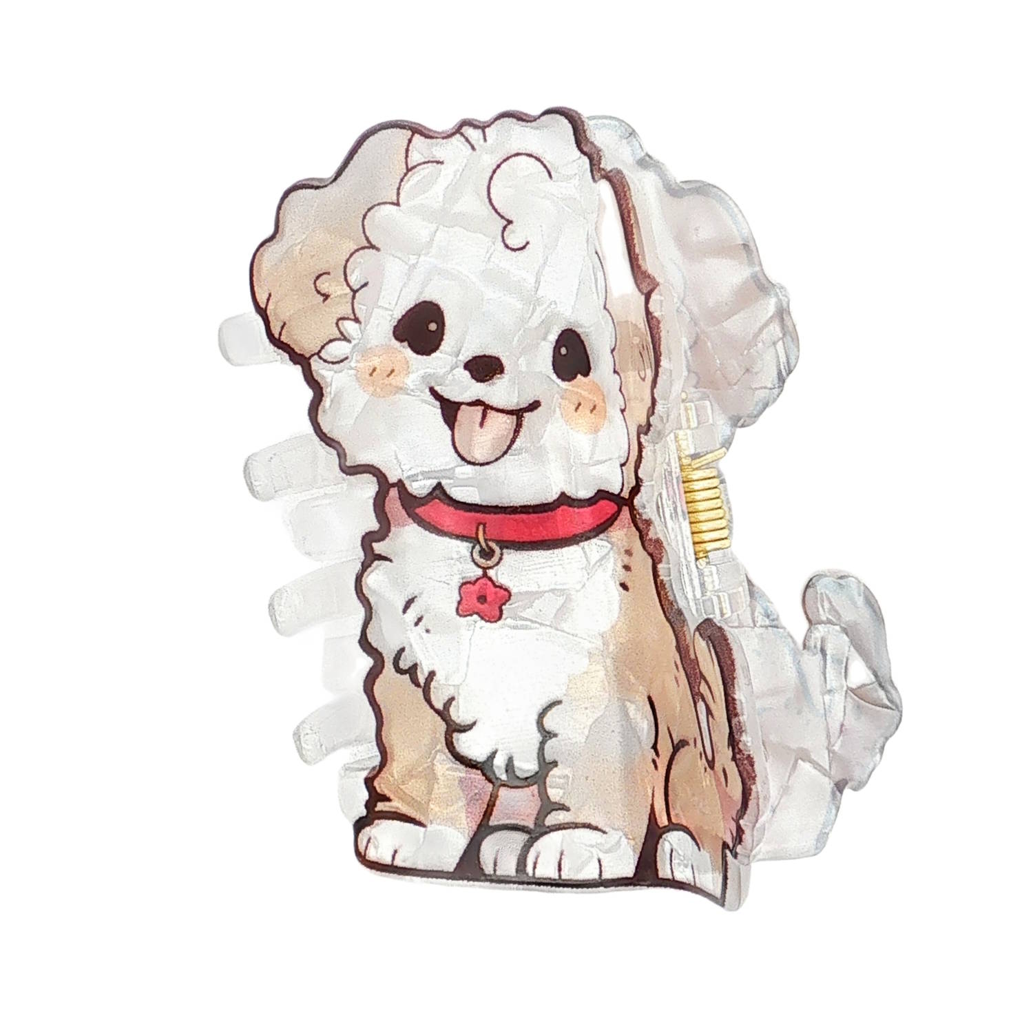 Cette pince à cheveux est l'accessoire parfait pour ajouter une touche de douceur et de fantaisie à une coiffure.<br/>La pince représente un petit chien de type Bichon ou Caniche au style kawaii (mignon). Il possède une fourrure blanche et bouclée sur la tête, un corps beige clair, et de grands yeux expressifs. Chien Adolescent Adulte Animaux Enfant Femme Fille Indémodable Nature Cette pince à cheveux est l'accessoire parfait pour ajouter une touche de douceur et de fantaisie à une coiffure.<br/>La pince représente un petit chien de type Bichon ou Caniche au style kawaii (mignon). Il possède une fourrure blanche et bouclée sur la tête, un corps beige clair, et de grands yeux expressifs. Chien Adolescent Adulte Animaux Enfant Femme Fille Indémodable Nature