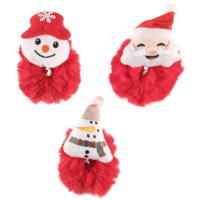 Chouchou en poils synthétiques de couleur rouge avec personnage sur le thème de Noël. 3 modèles différents.