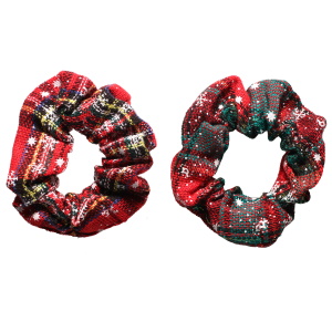 Chouchou élastique pour cheveux en textile multicolore sur le thème de Noël. 2 couleurs différentes. Vendu à l'unité.