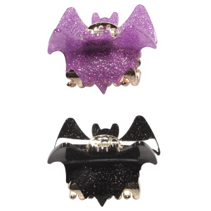 Pince crabe pour cheveux sur le thème d'Halloween en forme de chauve souris. 2 modèles différents. Vendu à l'unité.