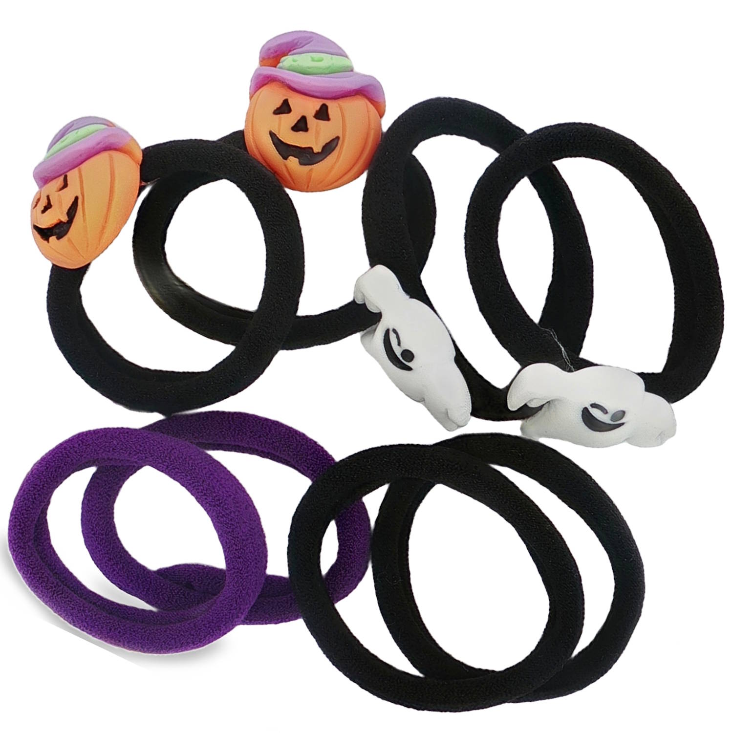 Ensemble de 8 élastiques à cheveux sur le thème d'Halloween, comprenant des motifs de citrouilles avec chapeaux de sorcière et de fantômes espiègles.<br/>Idéal pour ajouter une touche festive et amusante à vos coiffures. Elastique Adolescent Adulte Automne Femme Fille Hiver Personnage Symboles Ensemble de 8 élastiques à cheveux sur le thème d'Halloween, comprenant des motifs de citrouilles avec chapeaux de sorcière et de fantômes espiègles.<br/>Idéal pour ajouter une touche festive et amusante à vos coiffures. Elastique Adolescent Adulte Automne Femme Fille Hiver Personnage Symboles