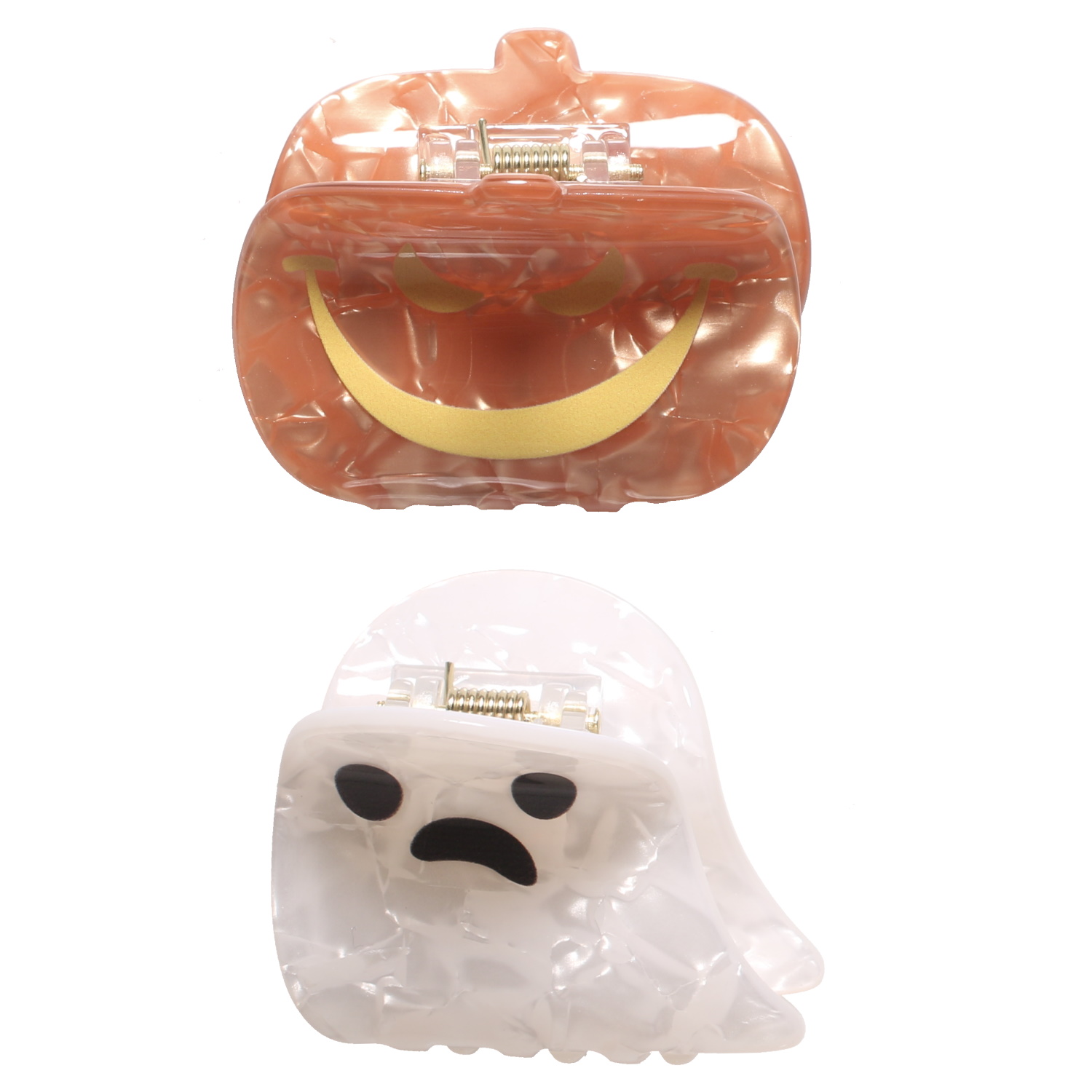 Pince crabe pour cheveux sur le thème d'Halloween en forme de citrouille et fantôme.<br/>2 modèles différents.<br/>Vendu à l'unité. Adolescent Adulte Automne Enfant Femme Fille Hiver Symboles Pince crabe pour cheveux sur le thème d'Halloween en forme de citrouille et fantôme.<br/>2 modèles différents.<br/>Vendu à l'unité. Adolescent Adulte Automne Enfant Femme Fille Hiver Symboles