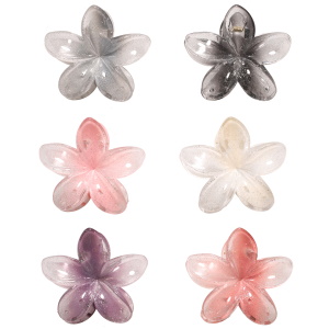 Pince crabe à cheveux en forme de fleur de couleur transparente et brillante. 6 modèles différents. Votre préférence en commentaire.