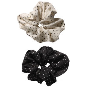 Chouchou élastique pour cheveux en textile satiné de couleur avec motifs petits pois. 2 coloris différents. Vendu à l'unité. Votre préférence en commentaire.