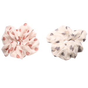 Chouchou élastique pour cheveux en textile de couleur avec motifs pois. 2 coloris différents. Vendu à l'unité. Votre préférence en commentaire.