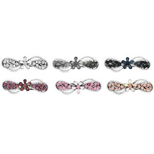 Barrette pince à cheveux ornée de cristaux scintillants, un accessoire parfait pour ajouter une touche d'éclat à votre coiffure. Conçue avec un métal de base durable et des cristaux finement sertis en forme de perles rondes, cette barrette est un bijou de coiffure qui allie élégance et fonctionnalité. 6 coloris différents. Vendu à l'unité. Votre préférence en commentaire.