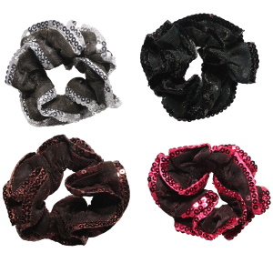 Chouchou élastique pour cheveux en textile de couleur scintillante. 4 coloris différents. Vendu à l'unité. Votre préférence en commentaire.