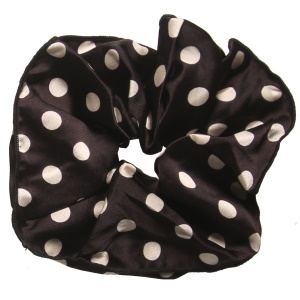 Chouchou élastique large pour cheveux en textile de couleur noire avec des motifs de pois.
