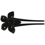 Double pics pour cheveux avec fleur en plastique noir.
