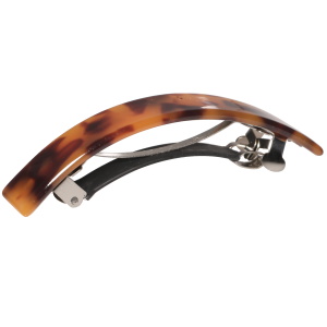 Barrette en plastique de couleur et en métal argenté.
