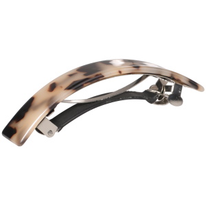 Barrette en plastique de couleur et en métal argenté.