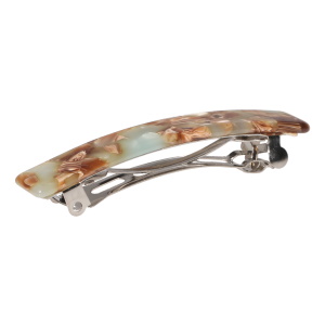 Barrette en plastique de couleur et en métal argenté.