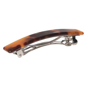 Barrette en plastique de couleur et en métal argenté.