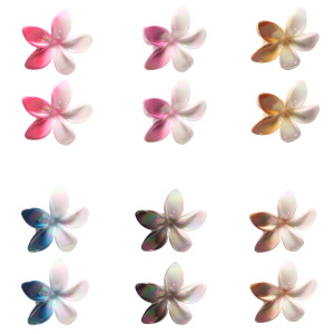 Lot de 2 pinces pour cheveux en forme de fleur en plastique multicolore. 6 coloris différents. Vendu par lot de deux. Votre préférence en commentaire.