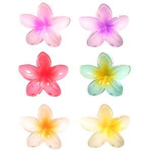 Pince pour cheveux en forme de fleur en plastique multicolore. 6 coloris différents. Vendu à l'unité. Votre préférence en commentaire.