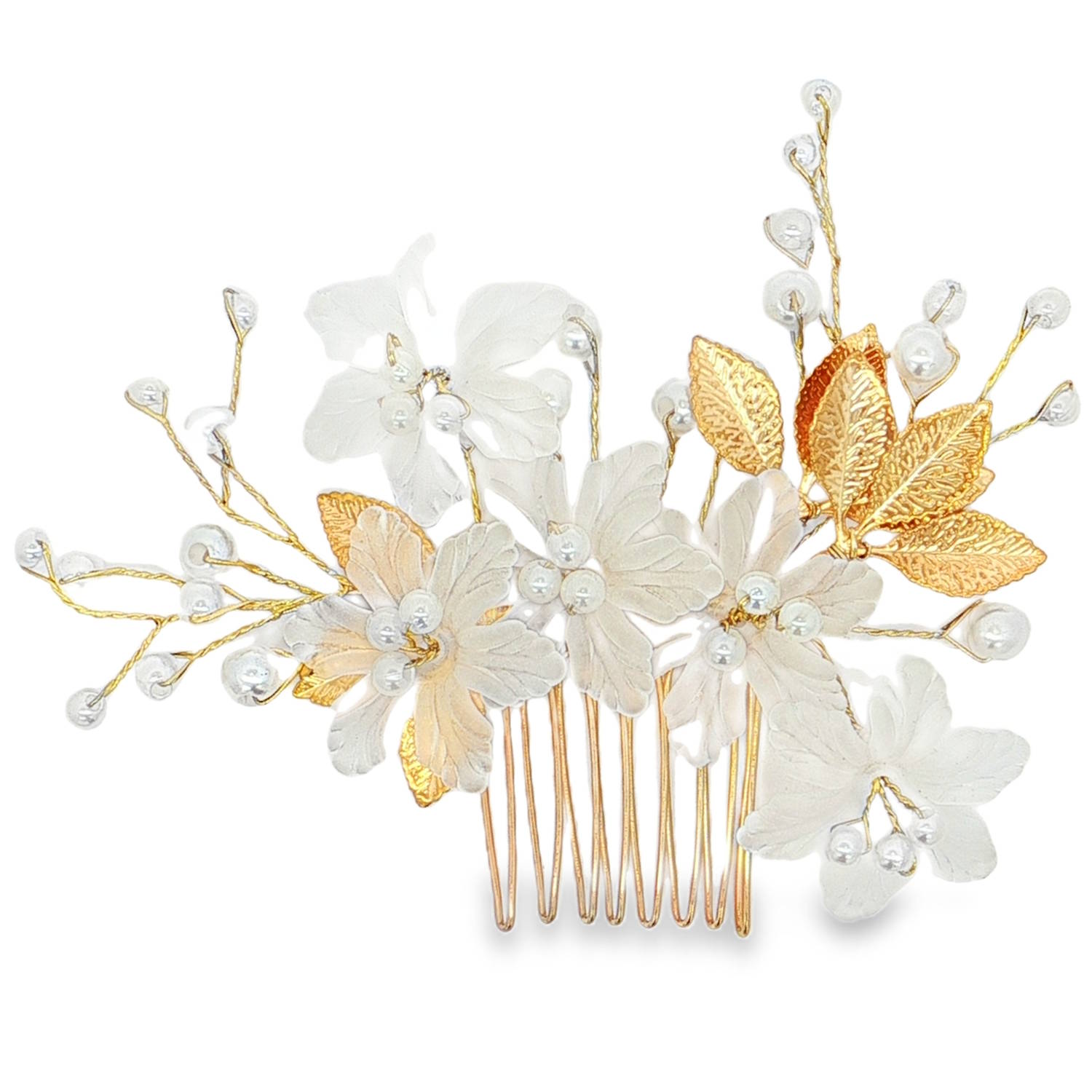 Sublime peigne à cheveux ornée de perles nacrées, un bijou délicat et raffiné pour sublimer votre coiffure.<br/>Des perles rondes, éclatantes et lumineuses, sont délicatement montées sur une structure en métal doré.<br/>Une composition florale et aérienne parfaite pour une touche d'élégance discrète. Adolescent Adulte Femme Fiançailles Fille Fleurs Indémodable Mariage Nature Sublime peigne à cheveux ornée de perles nacrées, un bijou délicat et raffiné pour sublimer votre coiffure.<br/>Des perles rondes, éclatantes et lumineuses, sont délicatement montées sur une structure en métal doré.<br/>Une composition florale et aérienne parfaite pour une touche d'élégance discrète. Adolescent Adulte Femme Fiançailles Fille Fleurs Indémodable Mariage Nature