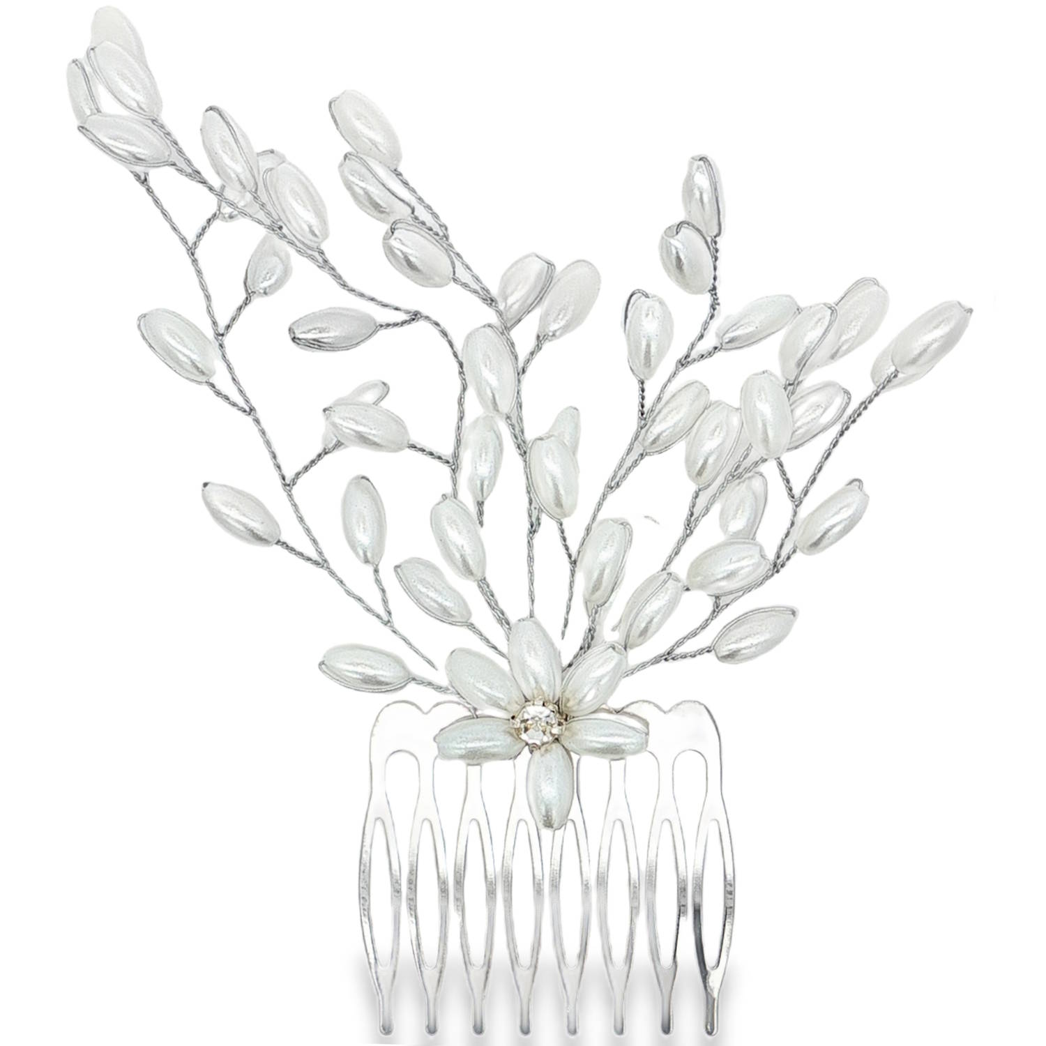 Élégant peigne à cheveux orné de perles nacrées, montées sur une structure argentée délicate.<br/>Parfait pour sublimer une coiffure de mariage ou apporter une touche sophistiquée à une tenue de soirée.<br/>L'éclat subtil des perles illumine la chevelure avec raffinement, faisant de cet accessoire un bijou intemporel. Perle Adolescent Adulte Femme Fiançailles Fille Fleurs Indémodable Mariage Nature Élégant peigne à cheveux orné de perles nacrées, montées sur une structure argentée délicate.<br/>Parfait pour sublimer une coiffure de mariage ou apporter une touche sophistiquée à une tenue de soirée.<br/>L'éclat subtil des perles illumine la chevelure avec raffinement, faisant de cet accessoire un bijou intemporel. Perle Adolescent Adulte Femme Fiançailles Fille Fleurs Indémodable Mariage Nature