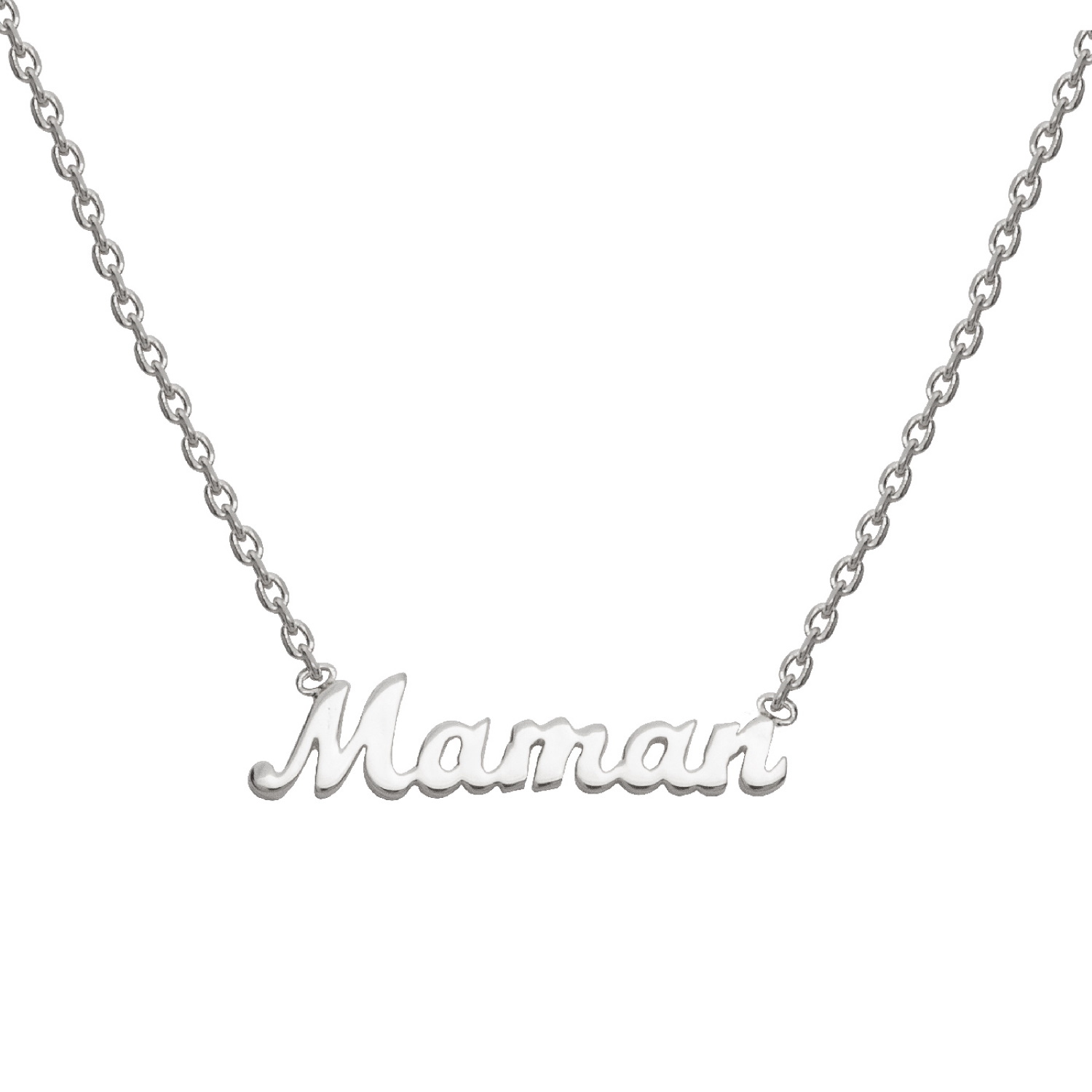 Collier composé d'une chaîne avec le mot Maman en argent 925 rhodié.<br/>Fermoir anneau ressort avec 2.5 cm de rallonge. Maman Adolescent Adulte Femme Fille Indémodable Message Collier composé d'une chaîne avec le mot Maman en argent 925 rhodié.<br/>Fermoir anneau ressort avec 2.5 cm de rallonge. Maman Adolescent Adulte Femme Fille Indémodable Message