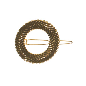 Barrette en forme de cercle de branche de laurier en acier doré.