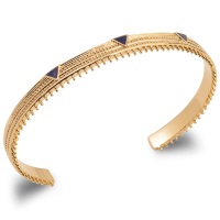 Bracelet jonc ouvert en plaqué or 18 carats au motif 3 triangles en émail bleu.