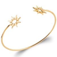 Bracelet jonc ouvert fil rond en plaqué or jaune 18 carats finissant par deux étoiles.