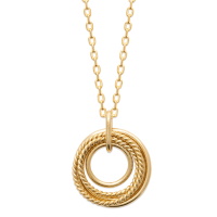 Collier composé d'une chaîne et d'un pendentif d'un ensemble de 5 cercles ronds en plaqué or jaune 18 carats. Fermoir mousqueton avec anneaux de rappel à 40, 42 et 45 cm.