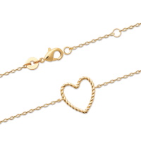 Bracelet composé d'une chaîne et d'un cœur au fil tressé en plaqué or jaune 18 carats. Fermoir mousqueton avec anneaux de rappelle à 16 et 18 cm.