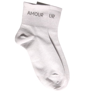 Paire de chaussettes en textile blanc brillant avec le message Amour.