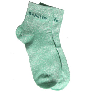 Paire de chaussettes en textile vert brillant avec le message Bichette.