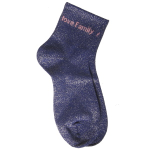 Paire de chaussettes en textile bleu brillant avec le message love family.