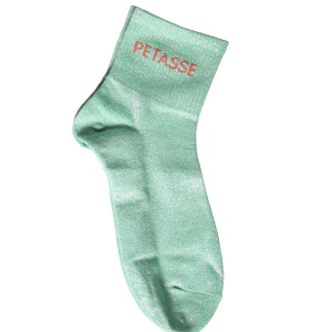 Paire de chaussettes scintillantes avec l'inscription Petasse.