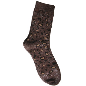 Paire de chaussettes scintillantes avec l'inscription Pétasse et des motifs léopard.